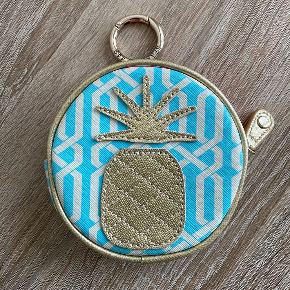 Spartina 446 Pineapple Zipper Pouch Bag Hook Blue Gold